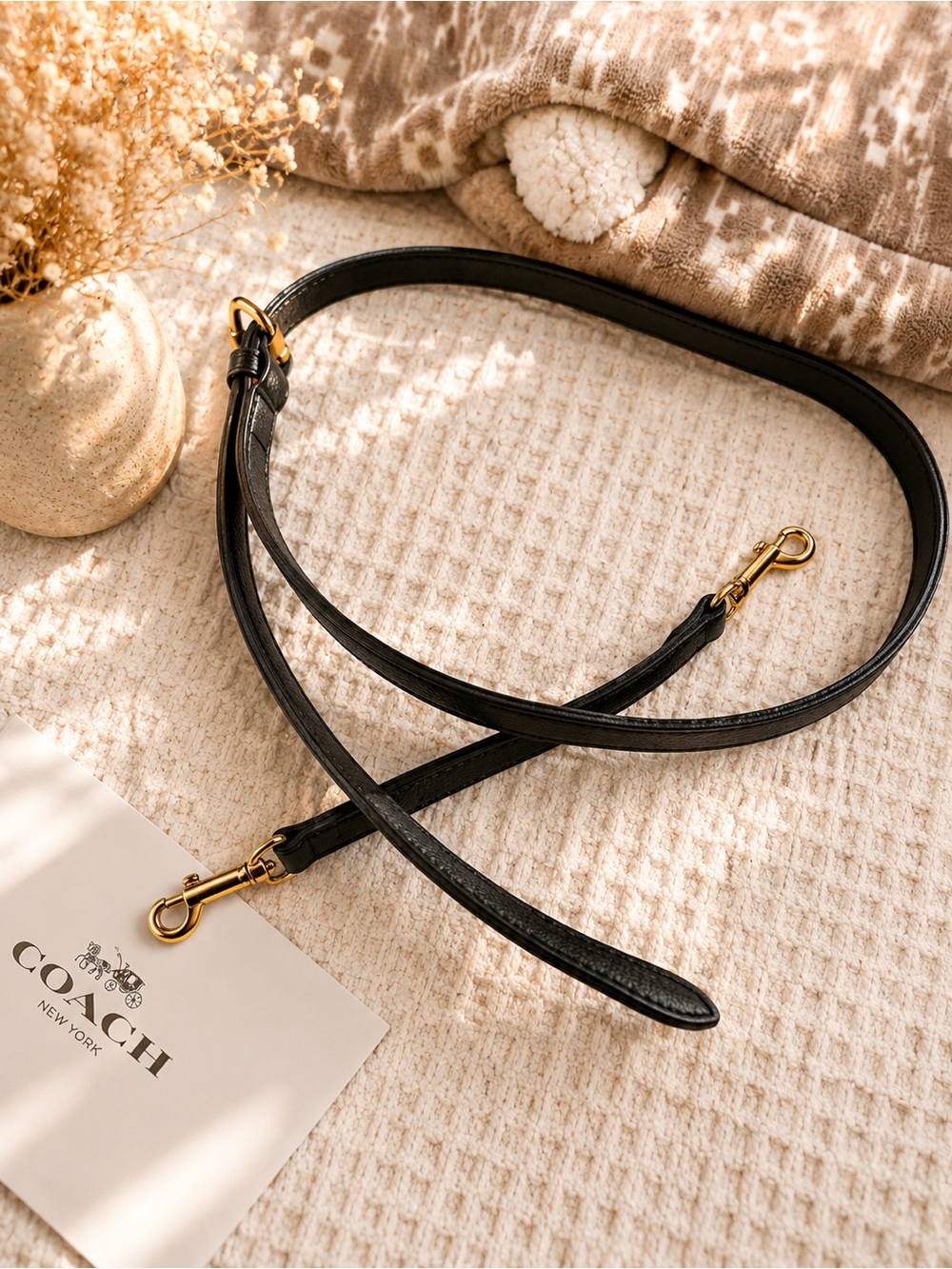 Coach black leather adjustable strap Gold hardware, genuine coach authentic